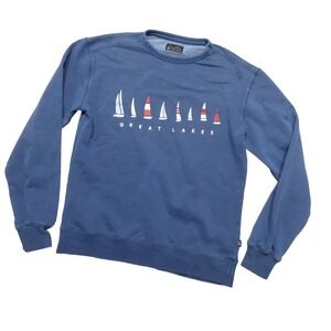 Great Lakes Sweatshirt Mens Small Blue Fleece Pullover Sailboat Graphic Nautical